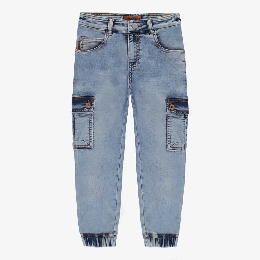 REGULAR-FIT PANTS WITH CARGO POCKETS IN LIGHT BLUE STRETCH DENIM, CHILD