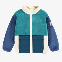 Sherpa turquoise and blue color-block vest with high collar, child