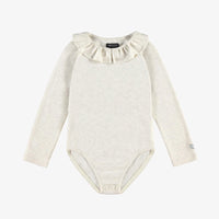 CREAM BODYSUIT WITH CLAUDINE COLLAR IN SHINY POINTELLE JERSEY, CHILD