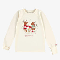 CREAM AND RED TWO PIECE PAJAMAS IN JERSEY WITH HOLIDAY ALL OVER PRINT AND PLAID, CHILD