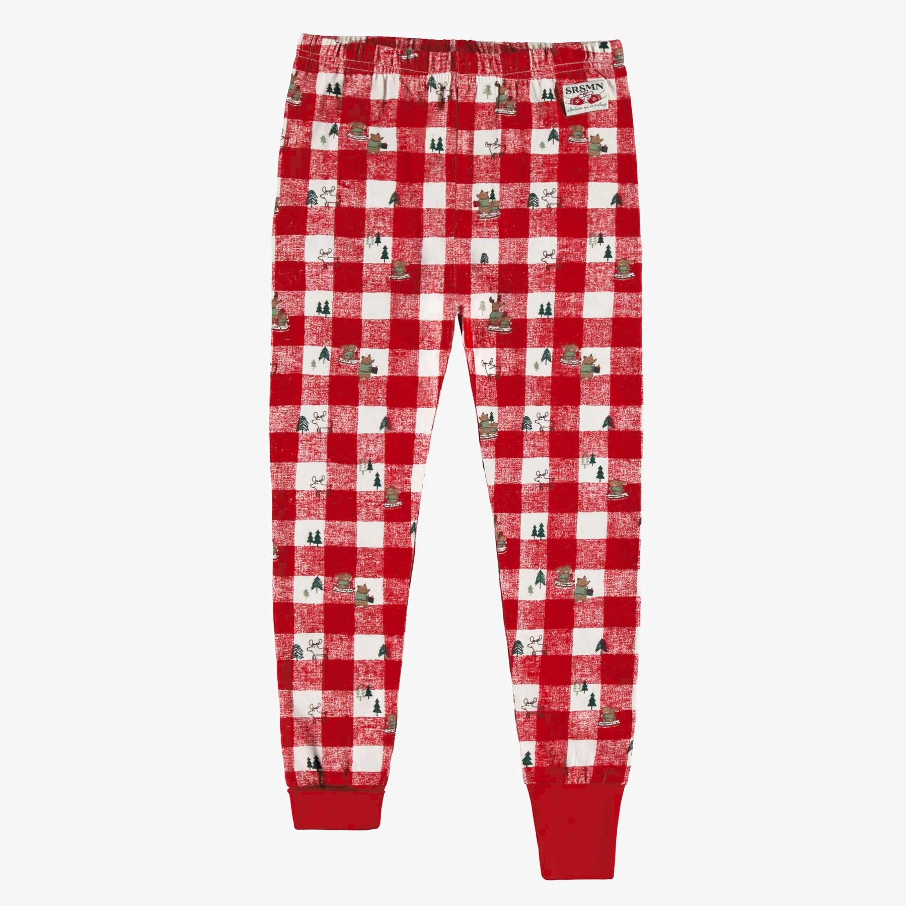 CREAM AND RED TWO PIECE PAJAMAS JERSEY WITH HOLIDAY ALL OVER PRINT PLAID