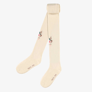 CREAM HOLIDAY TIGHTS WITH FESTIVE REINDEER, CHILD