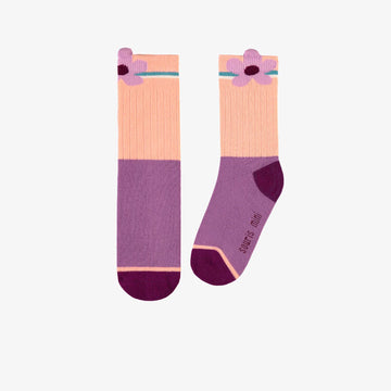 PEACH AND MAUVE SOCKS WITH A FLOWER, CHILD