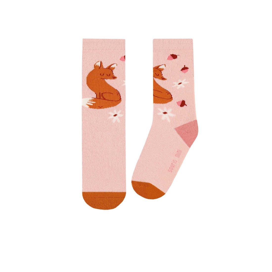 Pink socks with foxes and flowers, child