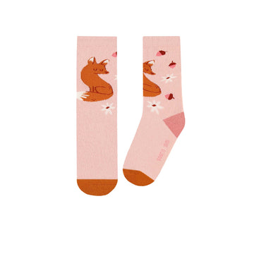 Light pink socks with foxes and little flowers, baby