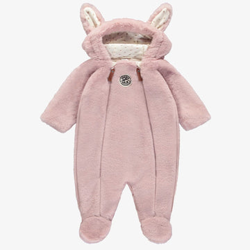 PINK ONE PIECE WITH INTEGRATED FEET IN FAUX FUR, NEWBORN