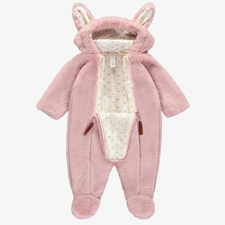 PINK ONE PIECE WITH INTEGRATED FEET IN FAUX FUR, NEWBORN