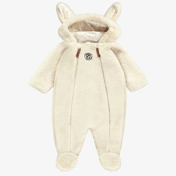 CREAM ONE PIECE WITH INTEGRATED FEET IN FAUX FUR, NEWBORN