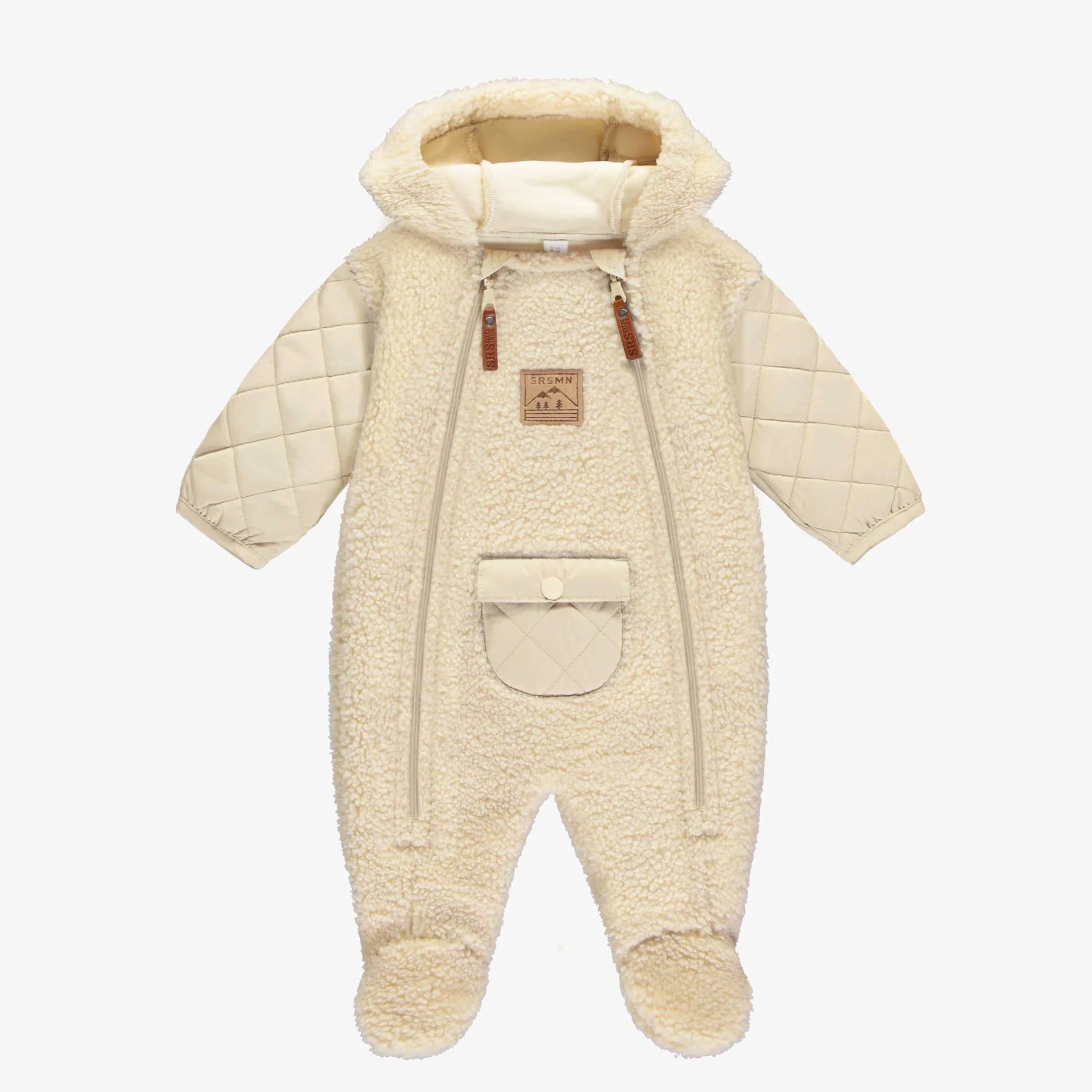 BEIGE ONE PIECE WITH ZIPPER SHERPA AND PLUSH, NEWBORN