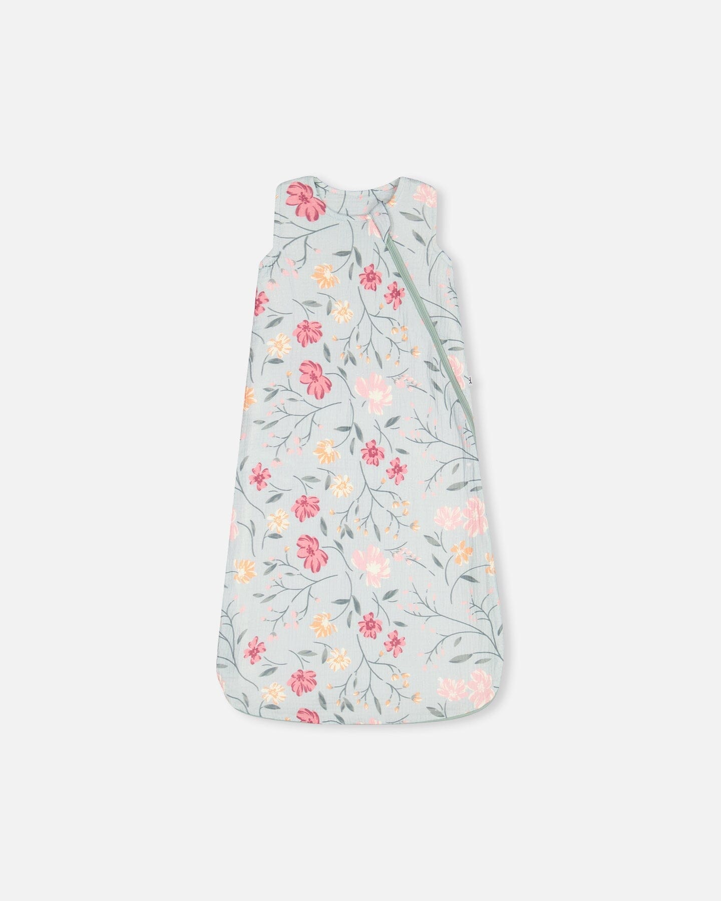 Cotton Muslin Sleep Bag Light Blue With Printed Romantic Flowers