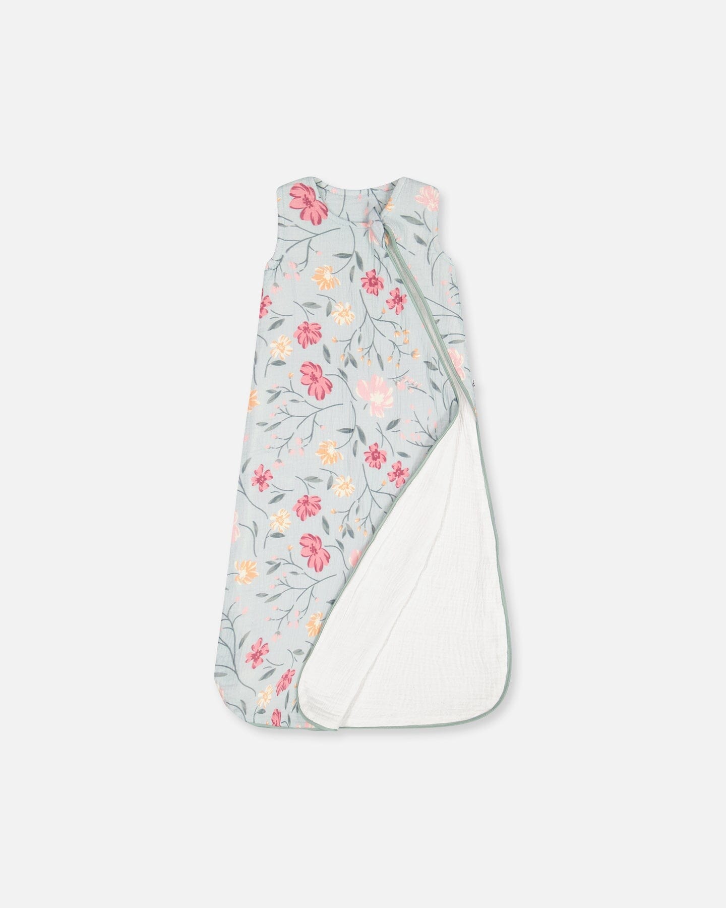 Cotton Muslin Sleep Bag Light Blue With Printed Romantic Flowers