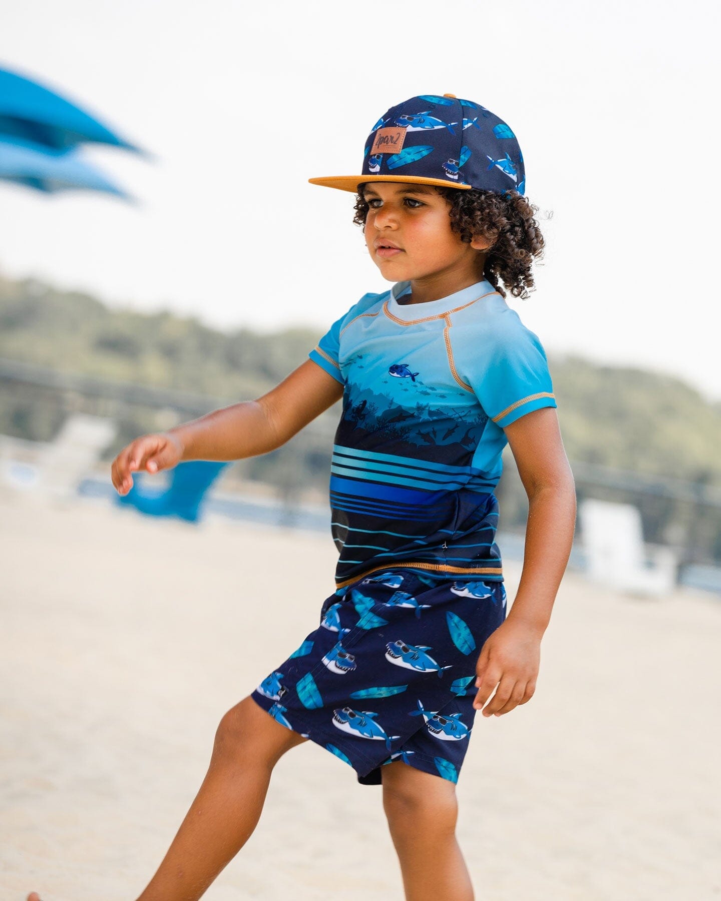 Boardshort Above The Knee Shark Print Navy