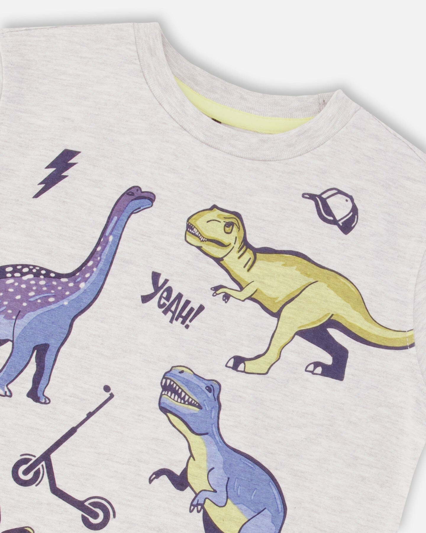 Organic Cotton T-Shirt With Dino Print Light Gray Mix