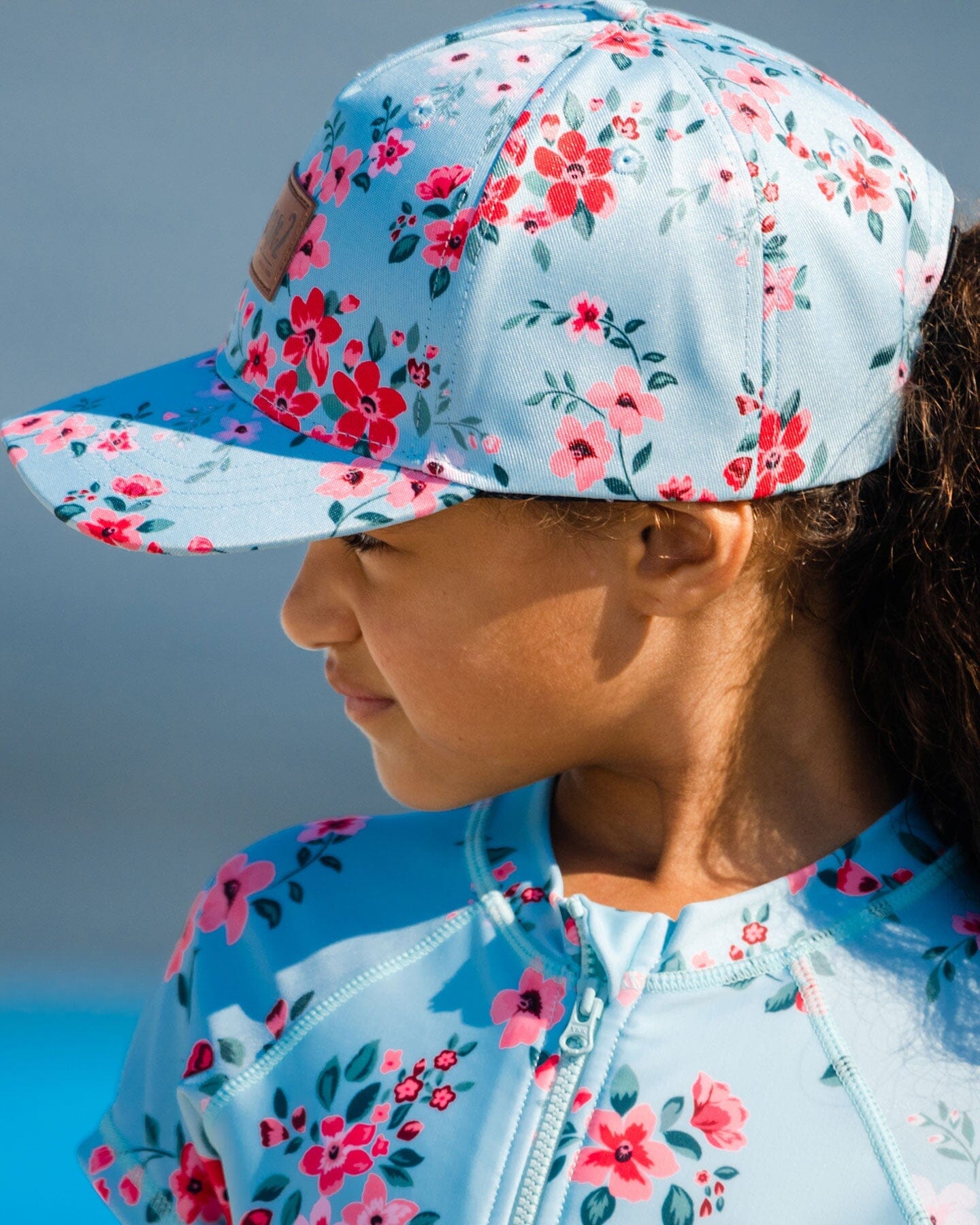 Cap Light Blue Flower Print