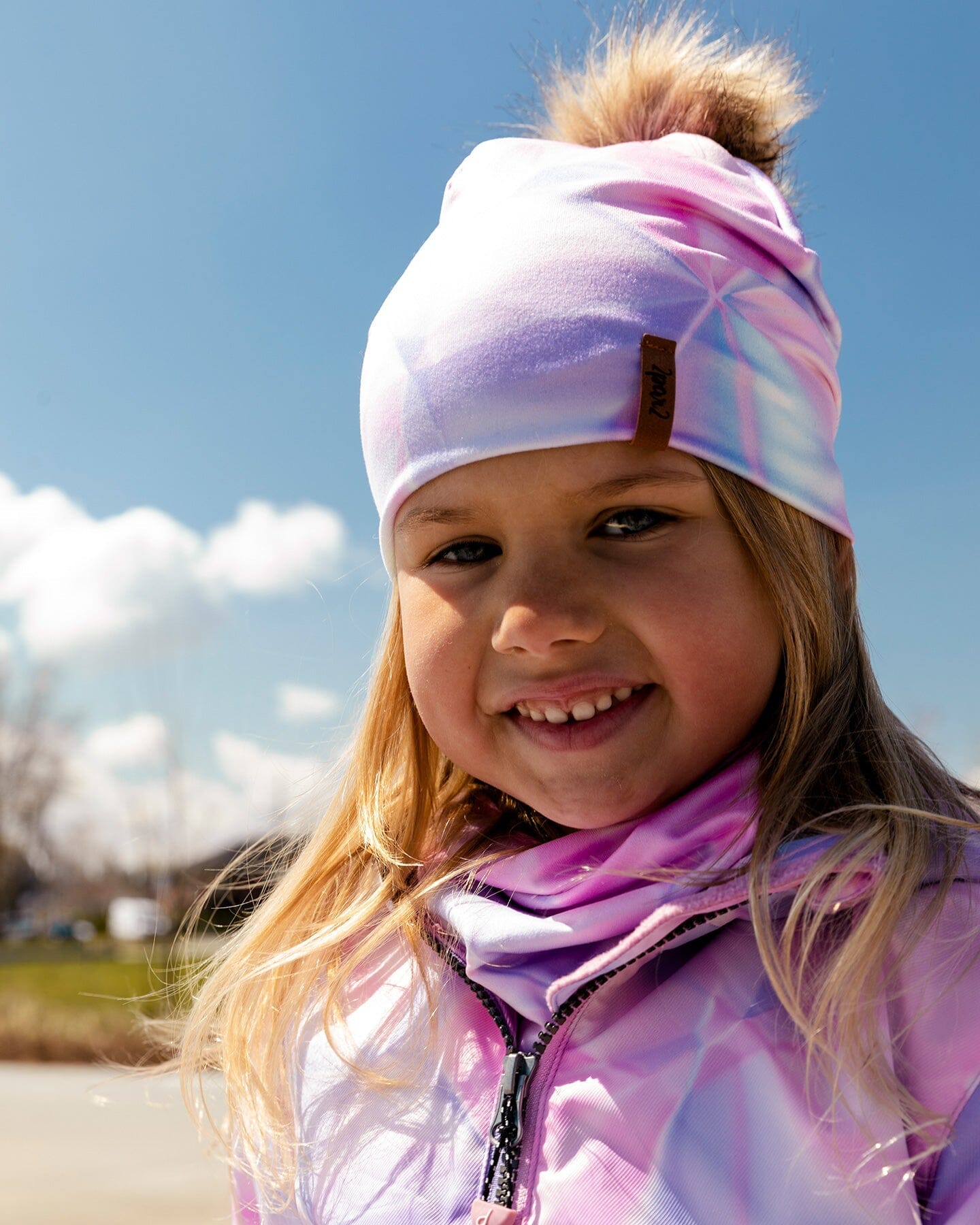 Detachable Pompom Hat Printed Foil Pastel