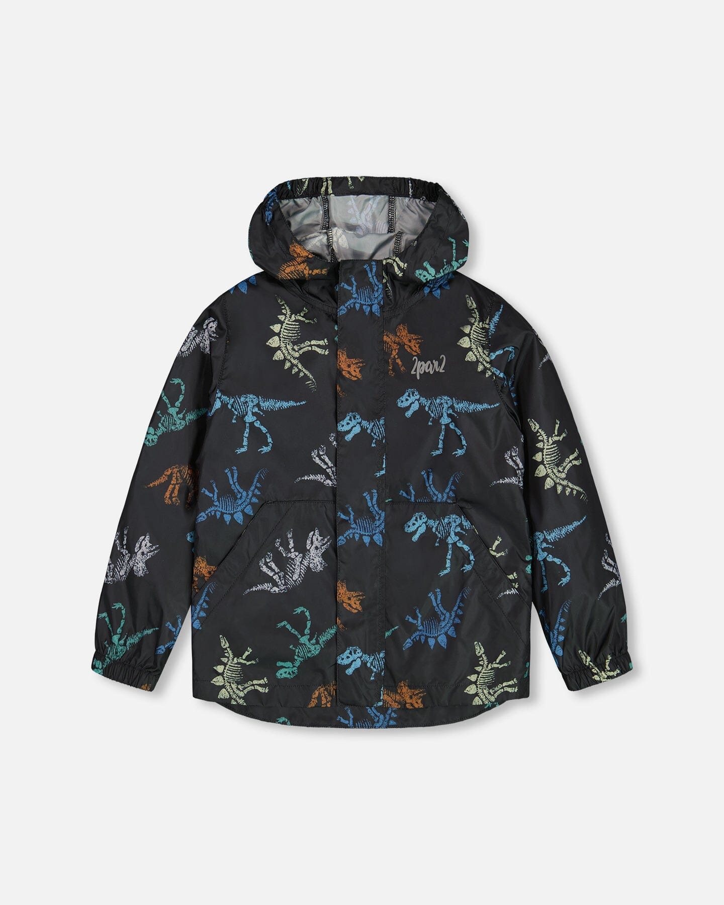 Packable Windbreaker Black Printed Dinos Skeletons