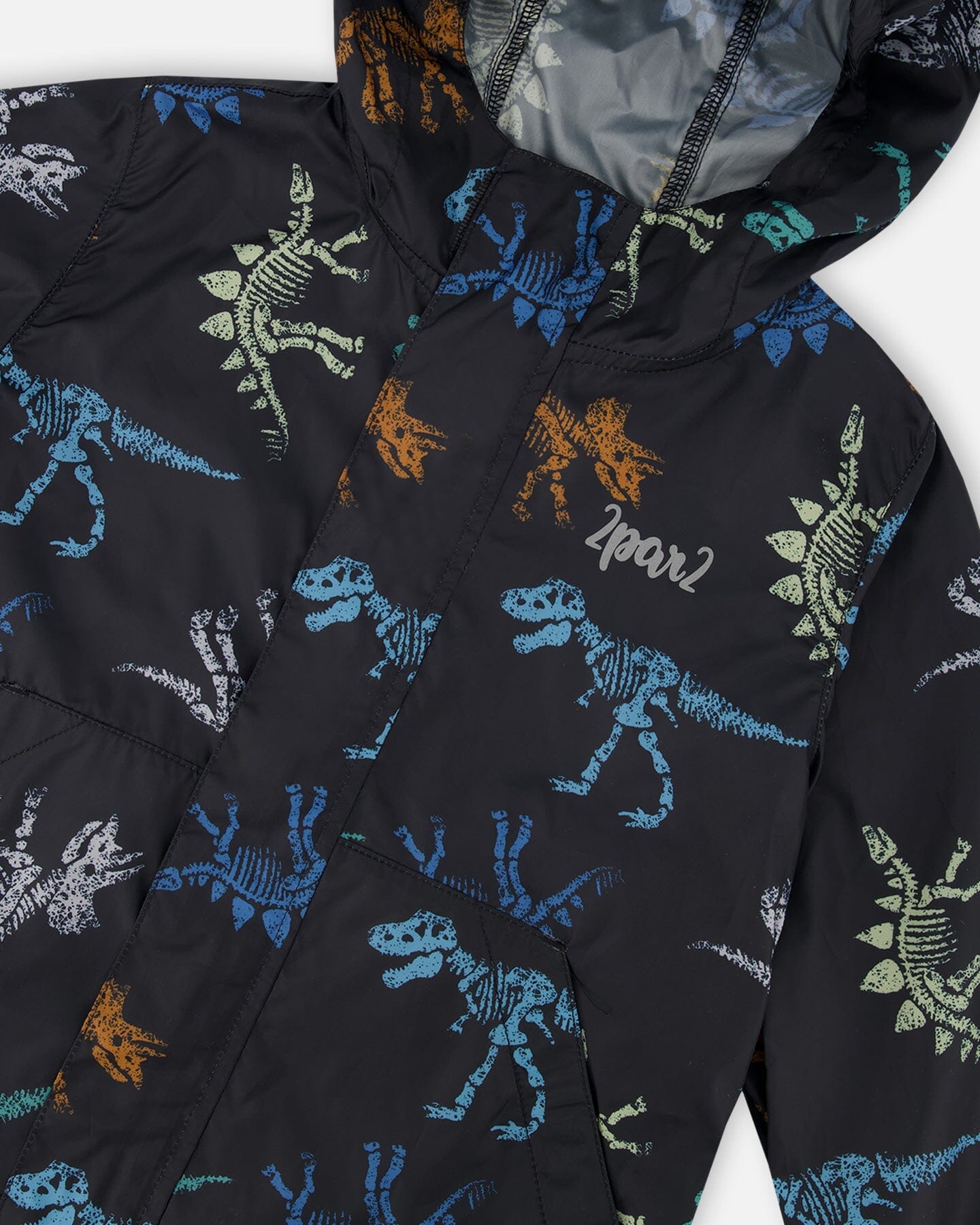 Packable Windbreaker Black Printed Dinos Skeletons