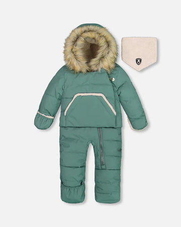 One Piece Baby Hooded Snowsuit Silver Pine Designed For Car Seat