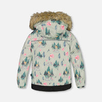 Two Piece Snowsuit Candy Pink Printed Deer