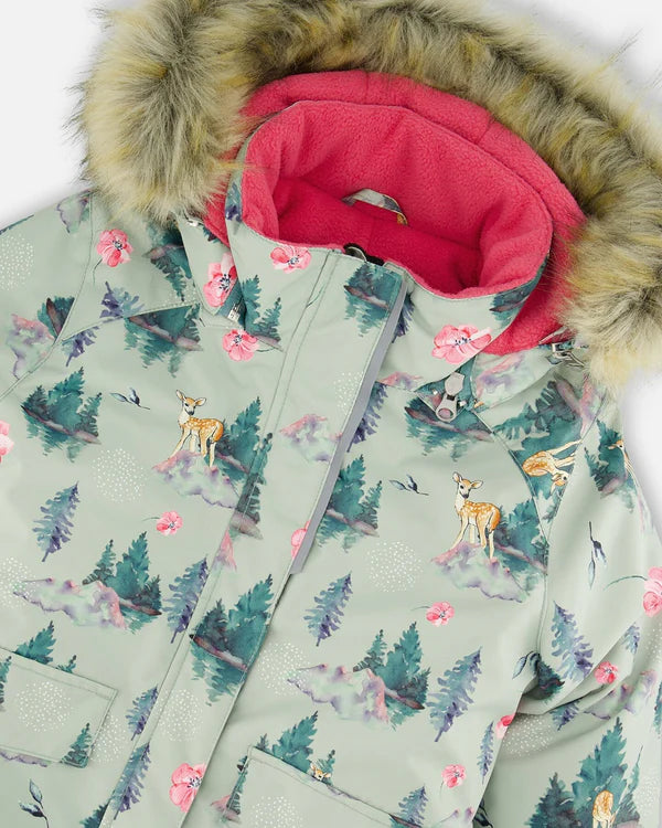 Two Piece Snowsuit Candy Pink Printed Deer