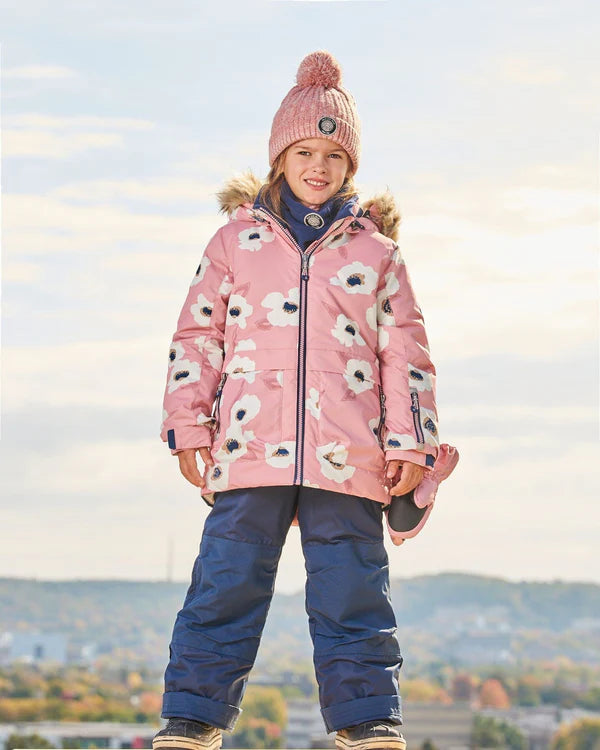 Two Piece Snowsuit Pink Printed Off White Flowers And Navy