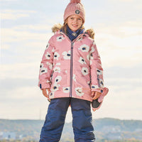 Two Piece Snowsuit Pink Printed Off White Flowers And Navy