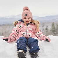 Two Piece Snowsuit Pink Printed Off White Flowers And Navy