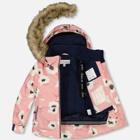 Two Piece Snowsuit Pink Printed Off White Flowers And Navy