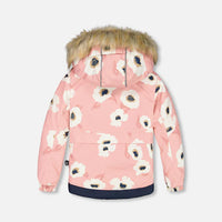 Two Piece Snowsuit Pink Printed Off White Flowers And Navy