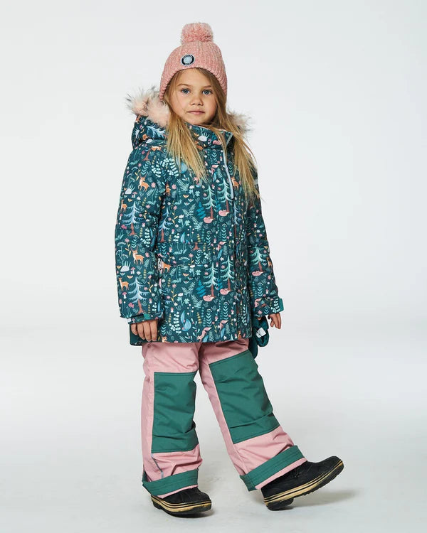 Two Piece Snowsuit Silver Pink Printed Woodland Animals