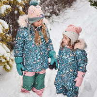 Two Piece Snowsuit Silver Pink Printed Woodland Animals