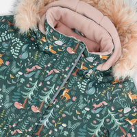 Two Piece Snowsuit Silver Pink Printed Woodland Animals