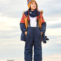 Two Piece Snowsuit Colorblock Burnt Orange, Brown And Navy