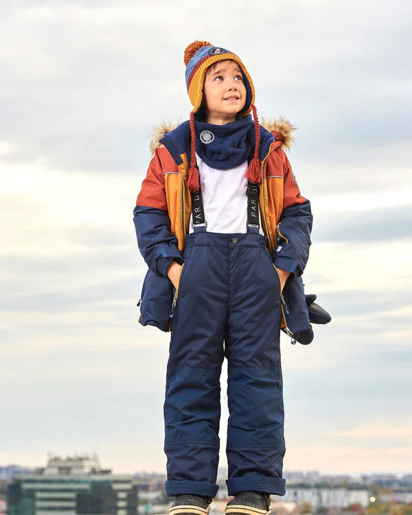 Two Piece Snowsuit Colorblock Burnt Orange, Brown And Navy