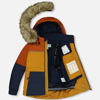 Two Piece Snowsuit Colorblock Burnt Orange, Brown And Navy