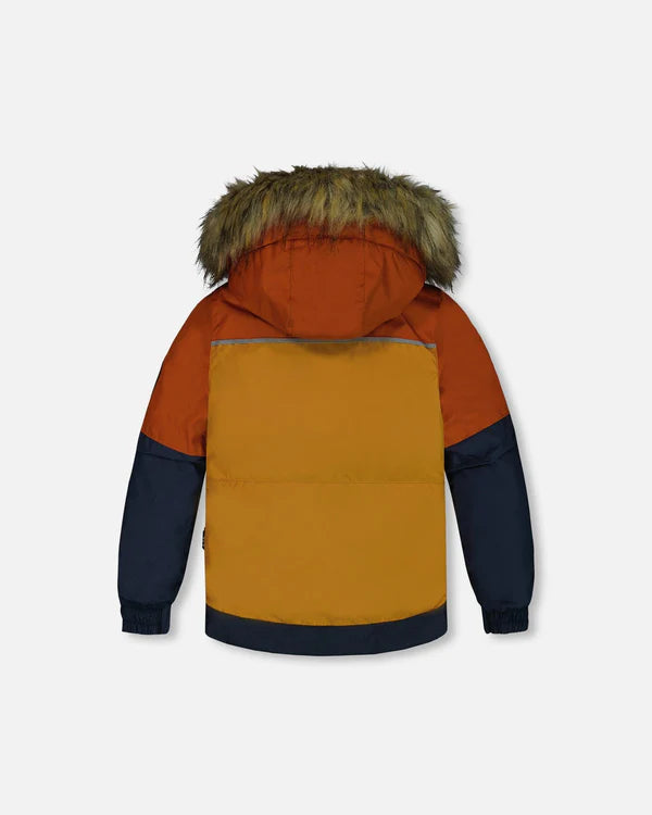 Two Piece Snowsuit Colorblock Burnt Orange, Brown And Navy