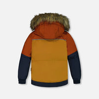 Two Piece Snowsuit Colorblock Burnt Orange, Brown And Navy