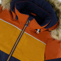 Two Piece Snowsuit Colorblock Burnt Orange, Brown And Navy