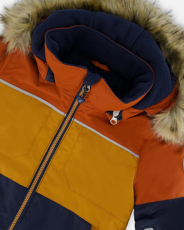 Two Piece Snowsuit Colorblock Burnt Orange, Brown And Navy