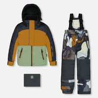 Two Piece Snowsuit Colorblock And Print Camo Dark Gray