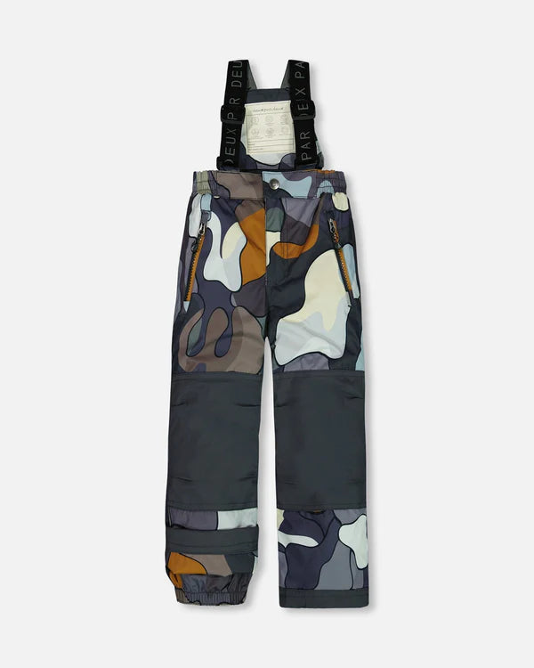 Two Piece Snowsuit Colorblock And Print Camo Dark Gray