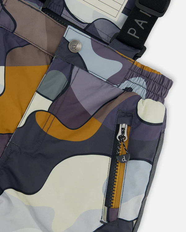 Two Piece Snowsuit Colorblock And Print Camo Dark Gray