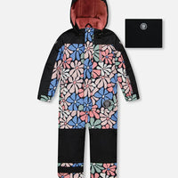 One Piece Snowsuit Printed Retro Flowers Blue