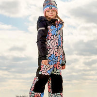 One Piece Snowsuit Printed Retro Flowers Blue