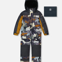 One Piece Snowsuit Dark Gray Printed Camo