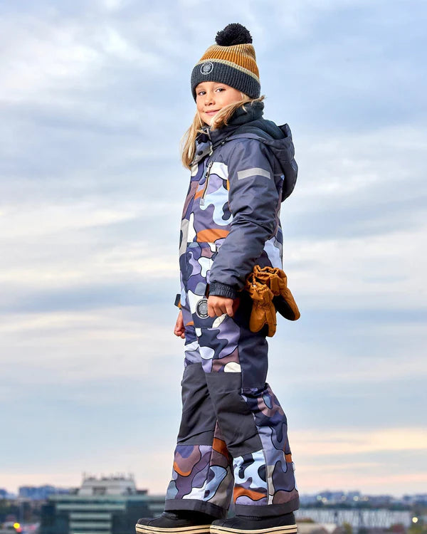 One Piece Snowsuit Dark Gray Printed Camo