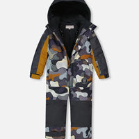 One Piece Snowsuit Dark Gray Printed Camo