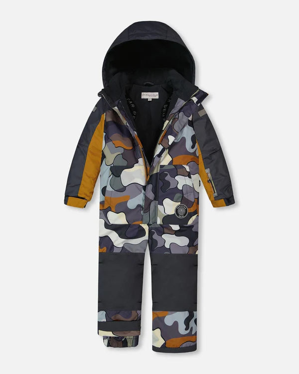 One Piece Snowsuit Dark Gray Printed Camo