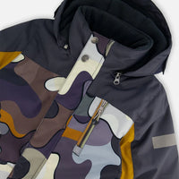 One Piece Snowsuit Dark Gray Printed Camo