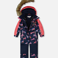 One Piece Snowsuit Navy Printed Unicorn